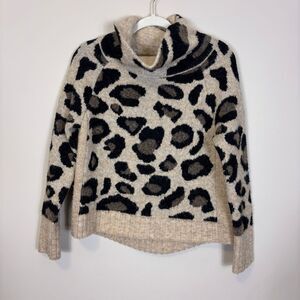 Moth Anthropologie Leopard Print Mock Neck Sweater Small